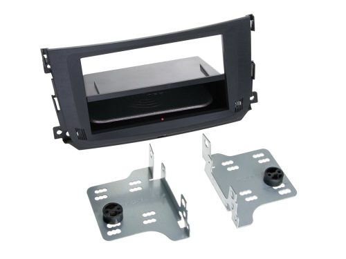 Smart ForTwo (451) 2010-2015 1 DIN autórádió beépítő keret INBAY Qi töltős rekesszel fekete 241190-29
