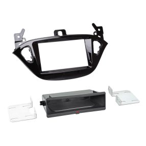 Opel Adam, Corsa E 2013-2017 2 DIN autórádió beépítő keret INBAY Qi töltős rekesszel zongoralakk fekete 241230-29