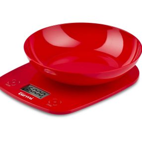   Girmi PS01 Professzionális konyhai mérleg piros, LCD kijelző, 5 kg kapacitás, precíz 1g érzékenység