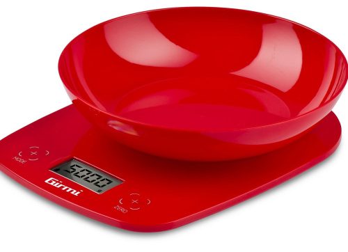 Girmi PS01 Professzionális konyhai mérleg piros, LCD kijelző, 5 kg kapacitás, precíz 1g érzékenység
