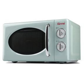   Girmi FM21 Prémium retro mikrohullámú sütő, 20L, grill funkció, 30 perces időzítő, 1150W teljesítmény, kékes-zöld színben