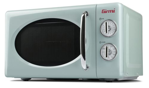 Girmi FM21 Prémium retro mikrohullámú sütő, 20L, grill funkció, 30 perces időzítő, 1150W teljesítmény, kékes-zöld színben