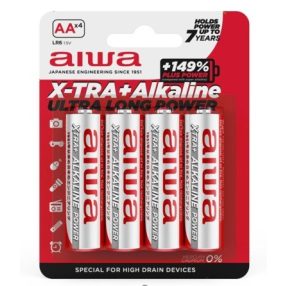   Aiwa AB-AALR6/4 X-TRA + Kiváló Minőségű, Nagy Kapacitású, Alkáli elem AA (LR6) 4db