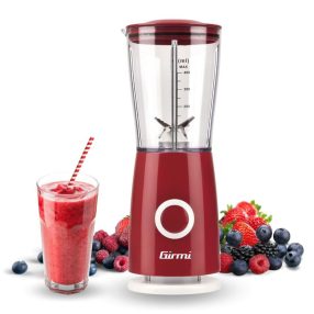   Girmi FR03 kompakt elektromos turmixgép, 170 W teljesítmény, 400 ml-es keverőpohár és rozsdamentes acél pengék, Piros