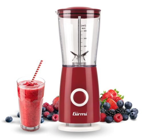 Girmi FR03 kompakt elektromos turmixgép, 170 W teljesítmény, 400 ml-es keverőpohár és rozsdamentes acél pengék, Piros