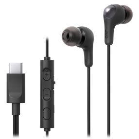   JVC HA-FR9UC-B vezetékes fülhallgató USB-C csatlakozóval, mikrofonnal és vezérlővel, 4 méretű szilikon gumiharanggal