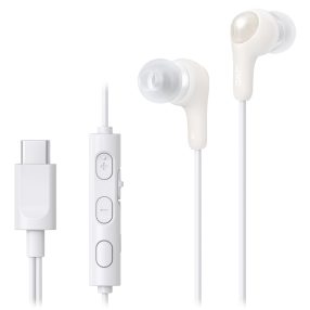   JVC HA-FR9UC-W vezetékes fülhallgató USB-C csatlakozóval, mikrofonnal és vezérlővel, 4 méretű szilikon gumiharanggal