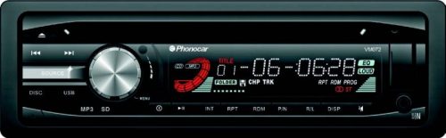 Phonocar VM072 autós médialejátszó DVD/CD/MP3 USB, Bluetooth, SD kártya, ISO méret, távirányítóval