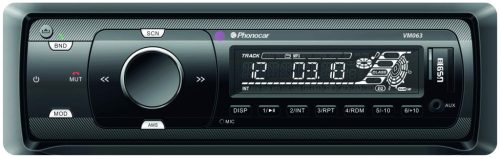 Phonocar VM063 autórádió 1DIN, Bluetooth, USB/SD/AUX, 4x30 W, levehető előlap, FM-AM-RDS rádió