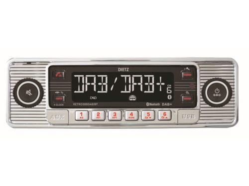 Dietz Retro 300DAB-BT Klasszikus megjelenésű, modern technológiájú autórádió a Retro szerelmeseinek ezüst-króm szín