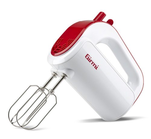Girmi SB02 elektromos kézi mixer, 170 W teljesítmény, 5 sebességfokozat, TURBO funkció, rozsdamentes acél tartozékok, fehér/piros
