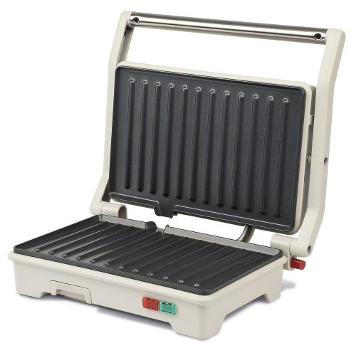 Girmi TS15 kontakt grill tapadásmentes lapokkal, 900W, homok-bézs színben, 180° nyitható, szendvics, panini, hús, Incanto sorozat