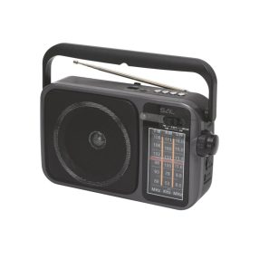   SAL RPR10 hordozható rádió multimédia lejátszóval, vezeték nélküli Bluetooth hangszóró, 3-sávos rádió, MP3 lejátszás USB/microSD eszközről, tölthető