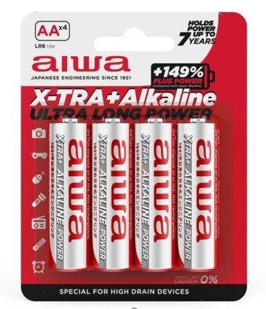 Image of Aiwa AB-AALR6/4 X-TRA + Kiváló Minőségű, Nagy Kapacitású, Alkáli elem AA (LR6) 4db