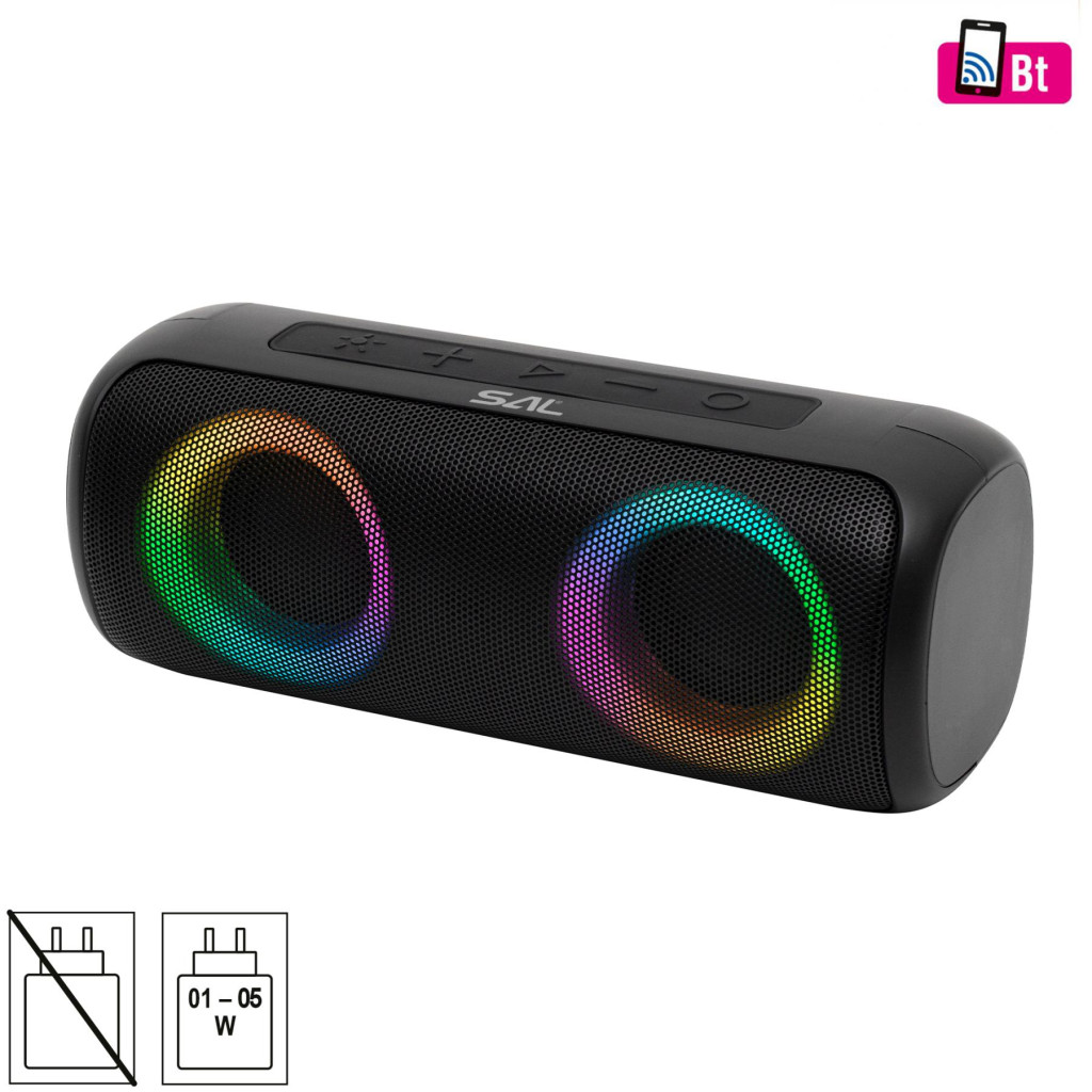 Image of SAL BT2000 boombox, 2x10W, MP3 zenelejátszó, Bluetooth, mélysugárzó, basszus, RGB LED fényjáték, beépített akkumulátor, IPX5