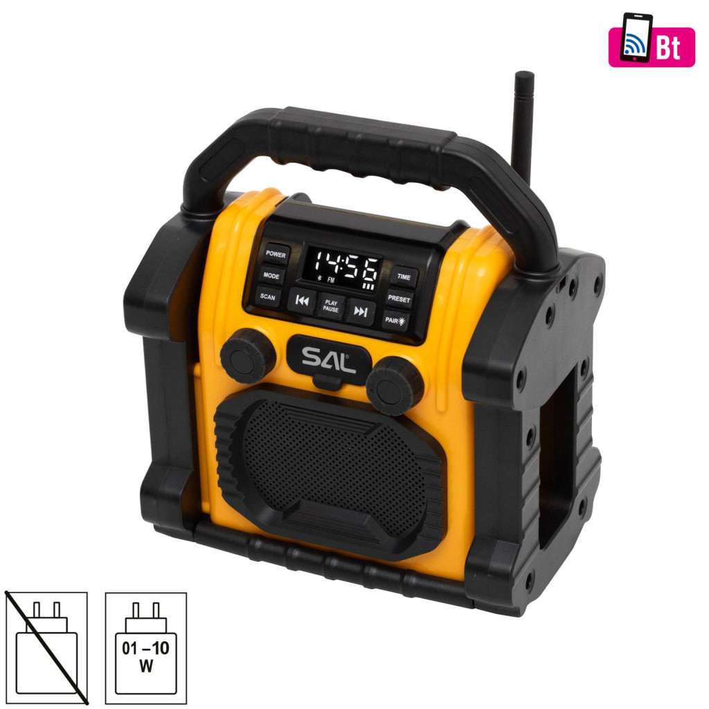 Image of SAL BTWORKPRO munka- és szabadidő hangszóró, multimédia lejátszó, Bluetooth, LED lámpa, power bank, IP55, ütésálló