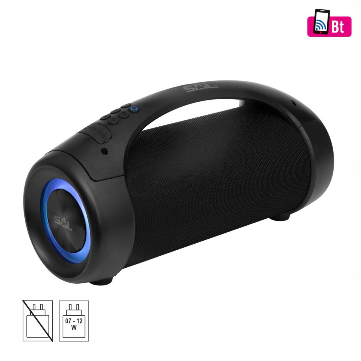 Image of SAL BT 5000 hordozható bluetooth kihangosító, 2 x 25 W, sztereó boombox, FM rádió, USB, microSD, beépített mikrofon, RGB LED, ~30 óra üzemidő