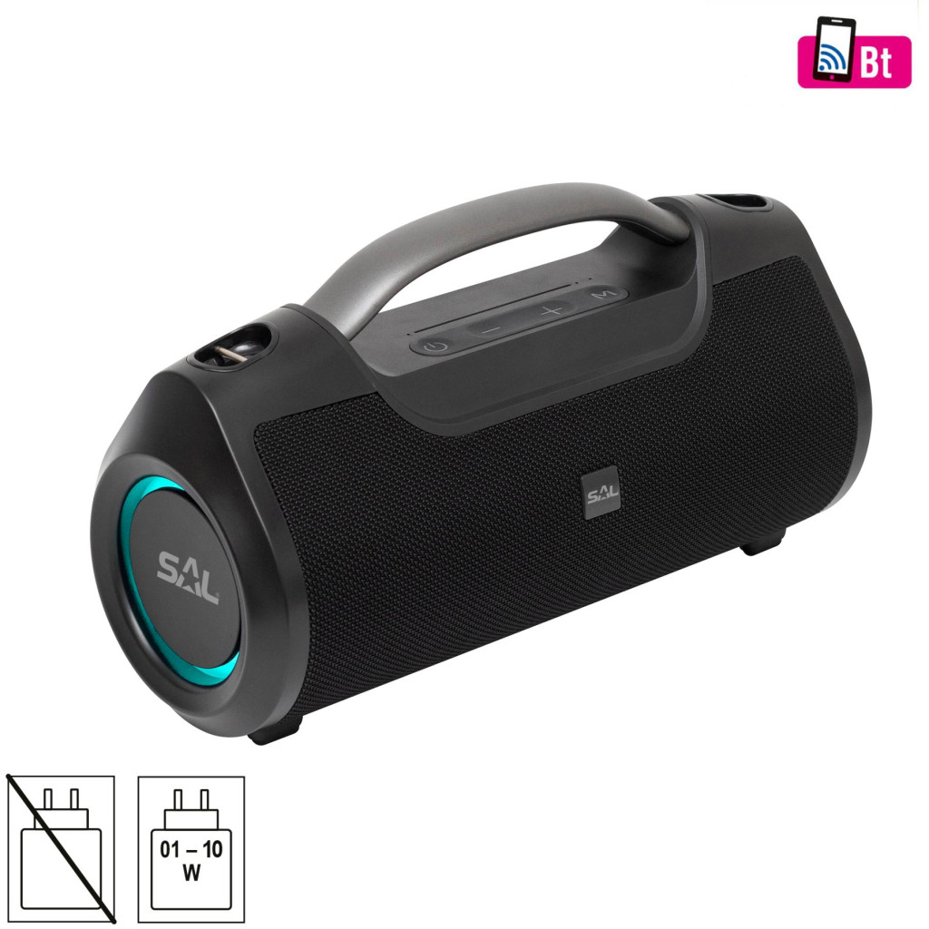 Image of SAL BT 7000 BoomBox, bluetooth kihangosító, 2 x 30 W, BT TWS, 3.5mm AUX, USB, EQ, LED effektek, telefontöltés, USB-C és AUX kábel, vízálló