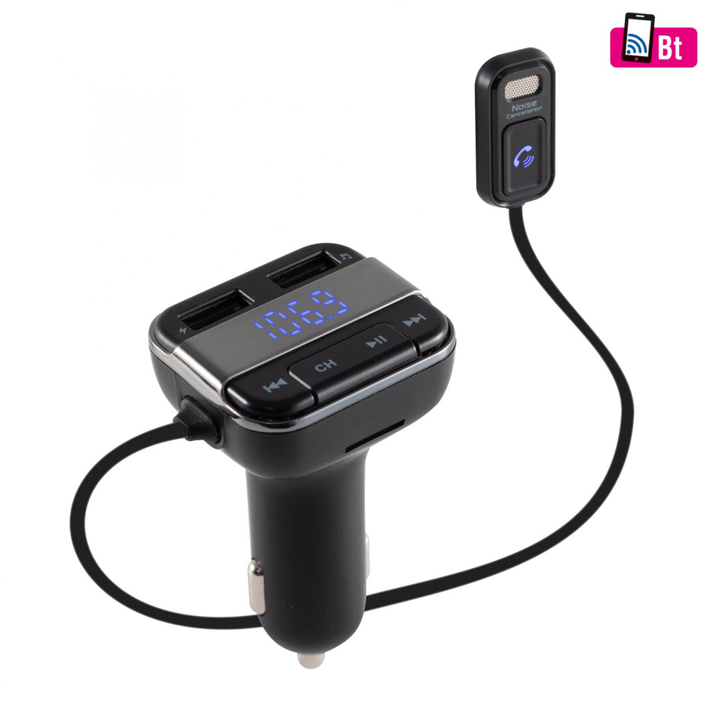 Image of SAL FMBT MIC autós kihangosító és töltő, beépített vezetékes mikrofon, feszültségmérő, Siri, Google Assistant, dupla USB gyorstöltő
