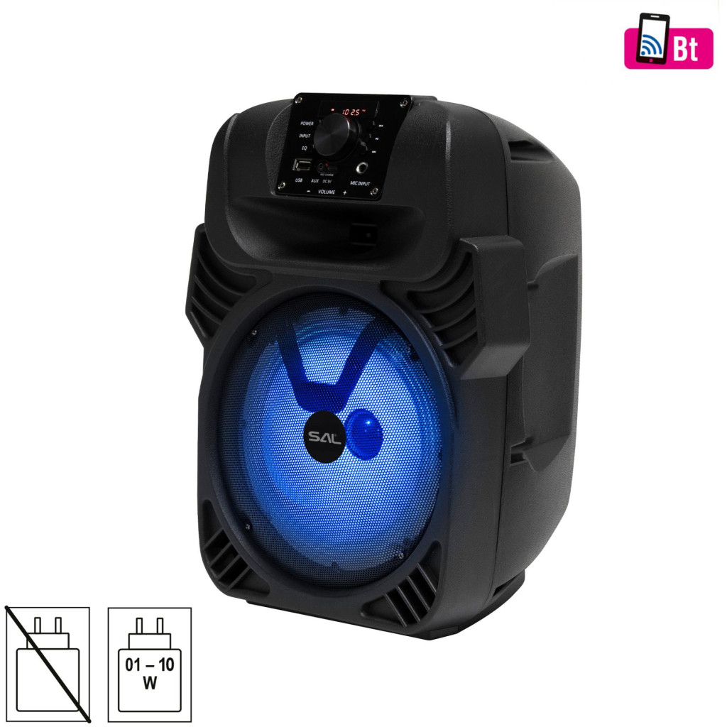 Image of SAL PAR20BTC party hangdoboz, 2-utas hangrendszer, bass-reflex mélysugárzó, Bluetooth, FM rádió, digitális kijelző, LED fényeffekt