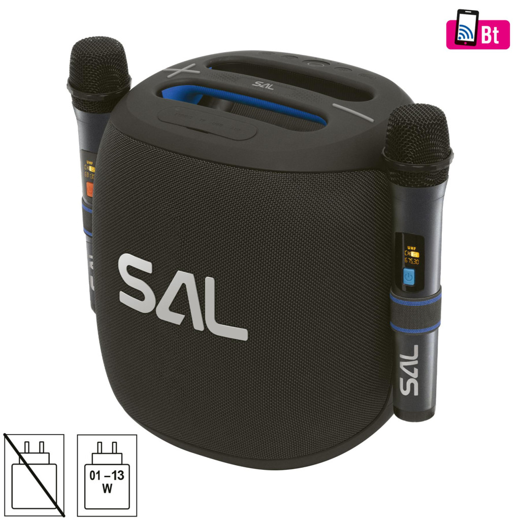 Image of SAL PARCUBE boombox, 100 W, 2db vezeték nélküli mikrofon, 5db hangszóró, LED fényeffekt, IPX5 védelem, Bluetooth