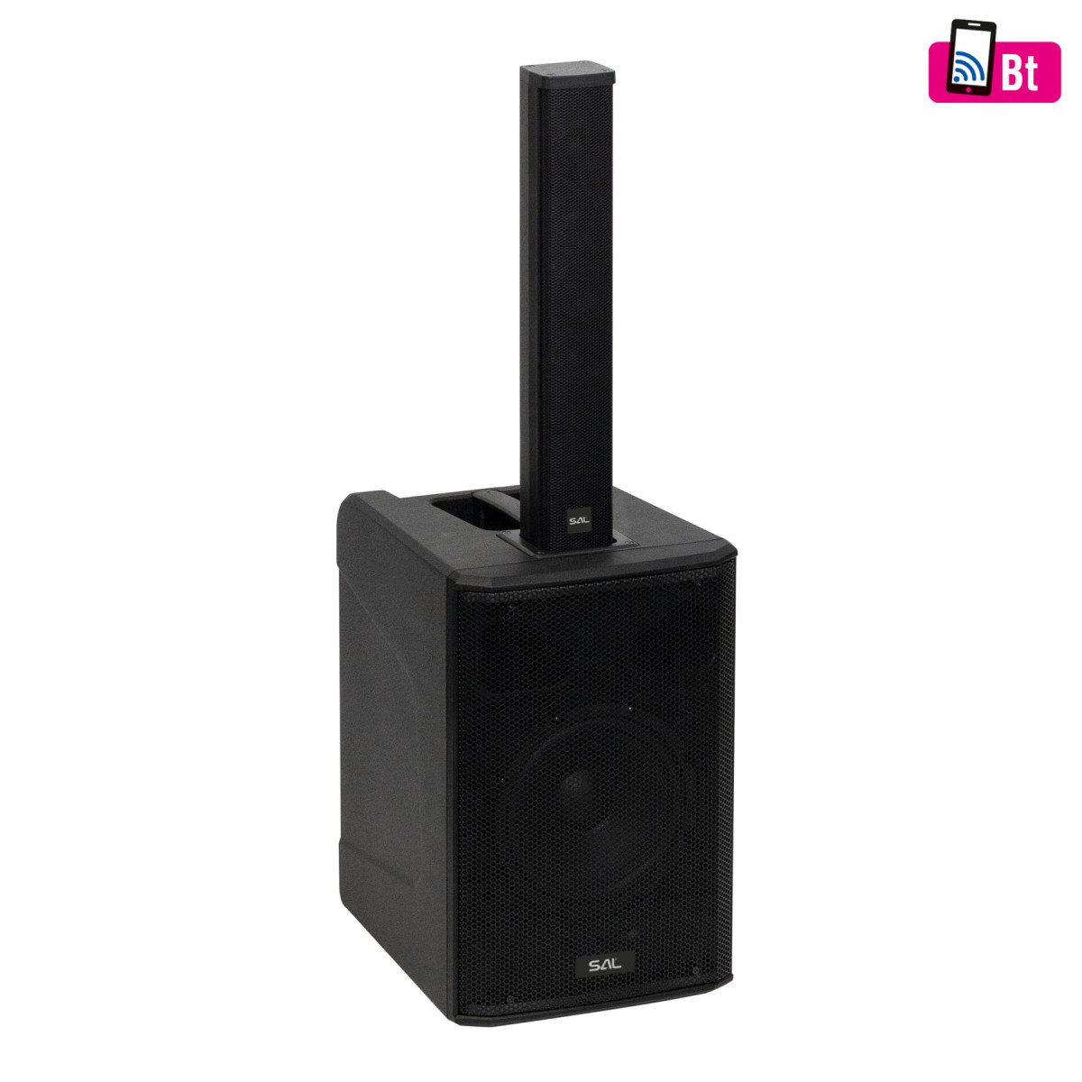 Image of SAL PAS8W42S professzionális oszlopsugárzó hangrendszer, max. 600 W, 20cm mélysugárzó, 4x2” szélessávú szatellit hangszóró, aktív zenekari hangdoboz, Bluetooth, állvány
