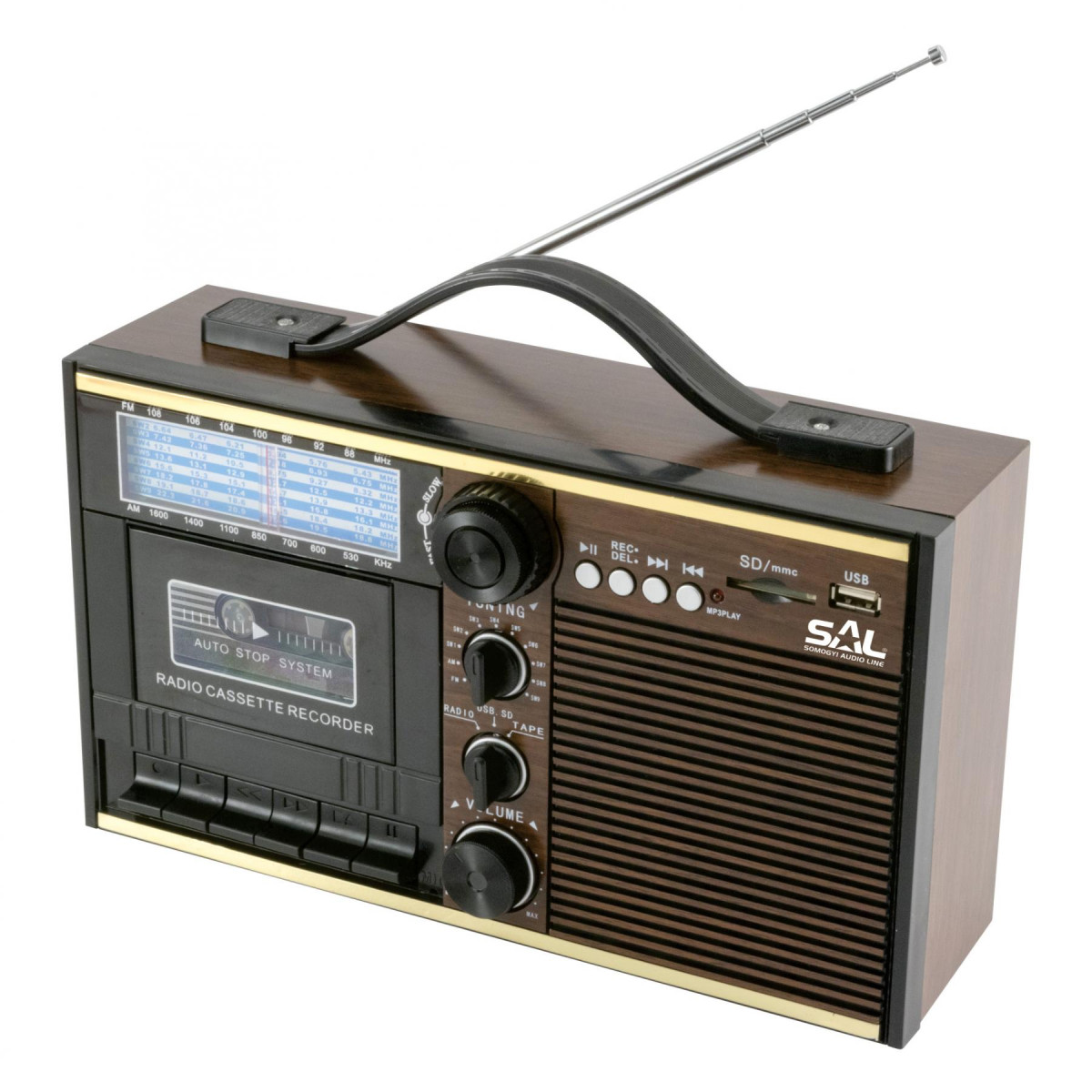 Image of SAL RRT 11B retro kazettás rádió, multimédia lejátszó, kazettás magnó, beépített mikrofon, hangrögzítés, AUX, USB/MicroSD
