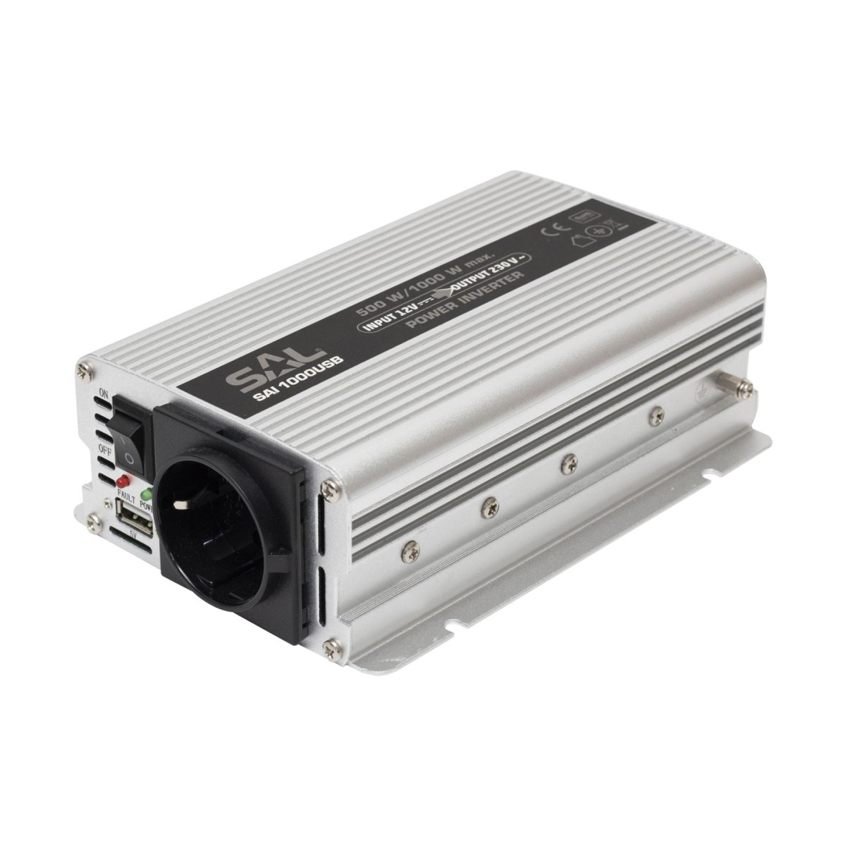 Image of SAL SAI 1000USB feszültségátalakító, 500 W, inverter, 500 mA USB töltő, gyermekzár