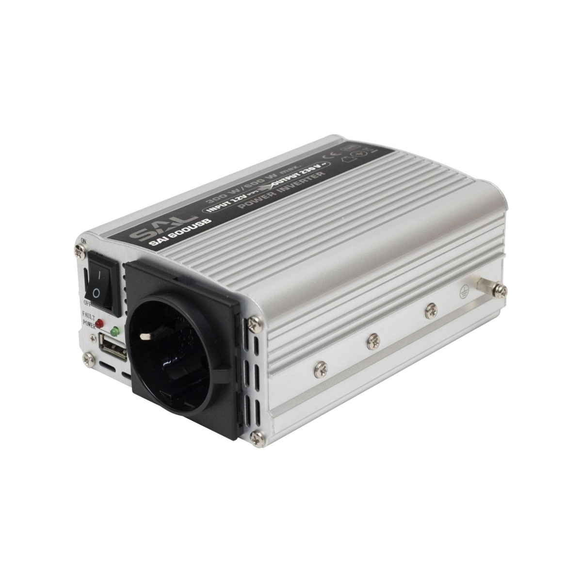 Image of SAL SAI 600USB feszültségátalakító, 300 W, inverter, 500 mA USB töltő, gyermekzár