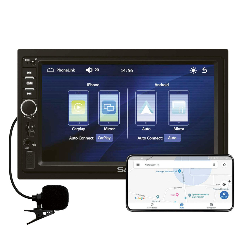 Image of SAL VBX910 autórádió és multimédiás lejátszó, CPAA multimédia, iOS CarPlay és Android Auto, tükrözés, 18cm-es érintő-kijelző, 2xDIN, Bluetooth